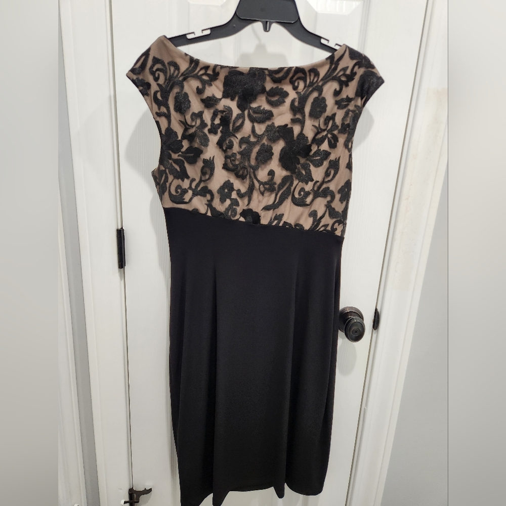 Connected Apparel dress black lace upper With Brown Underline Soutache Faux-Wrap - Picture 4 of 6
